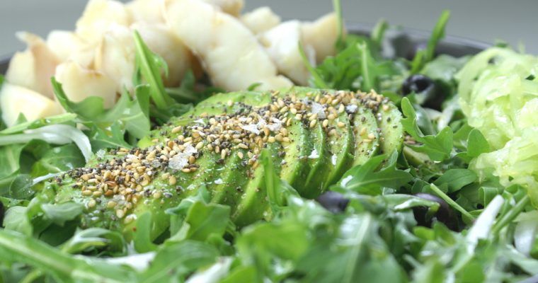 arugula, avocado and cod salad