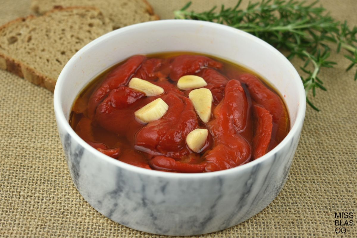 vegan roasted peppers in a bowl