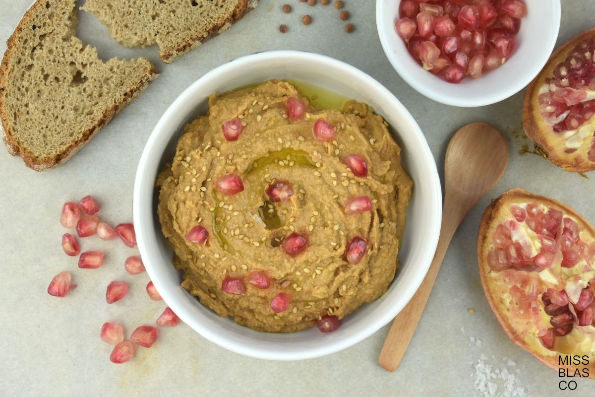 Lentil Hummus with pomegranate