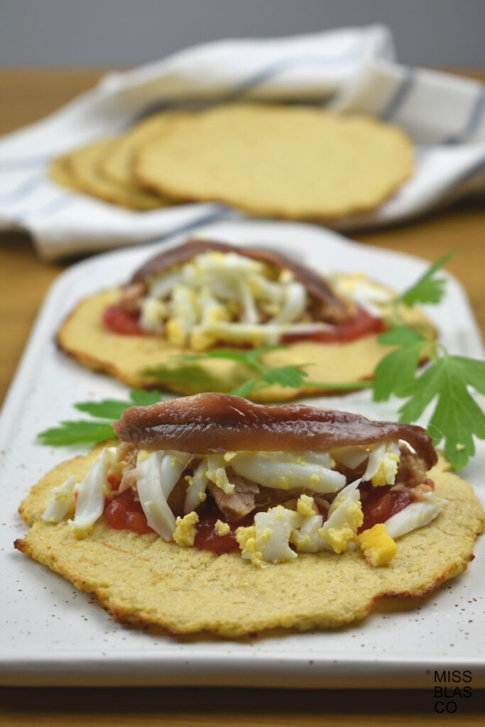 cauliflower tortillas with anchovies and hard boiled egg with parsley 