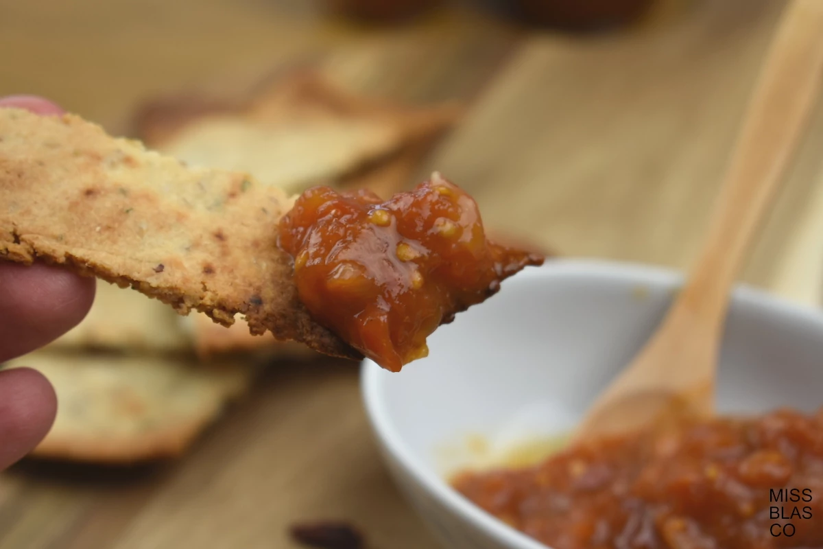 tomato chutney in a cracker